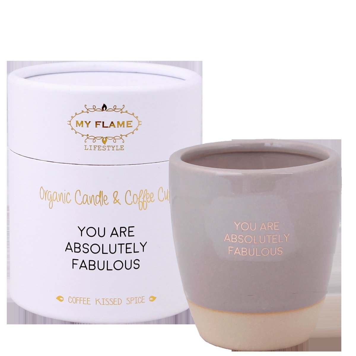 SALE My Flame Lifestyle Soy candle in coffee cup Sand You are absolutely fabulous — My Flame