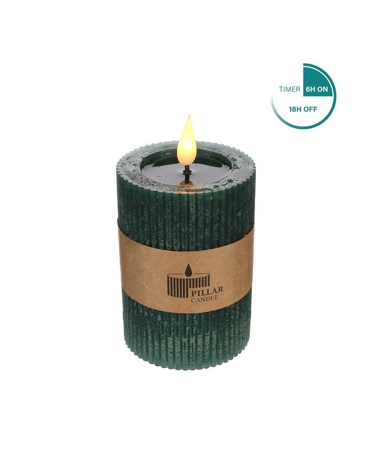 Ideas 4 Seasons LED Rustic Pillar Candle Ø7 h. 10 cm Moss green w. timer