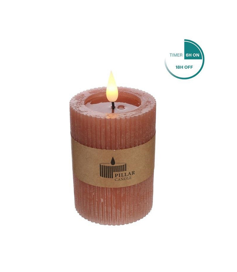 Ideas 4 Seasons LED Rustic Pillar Candle Ø7 h. 10 cm Mauve w. timer