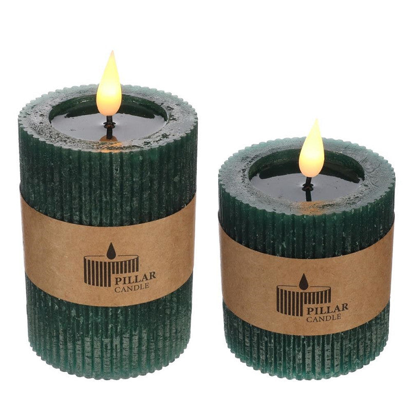 Ideas 4 Seasons LED Rustic Pillar Candle Ø7 h. 10 cm Moss green w. timer