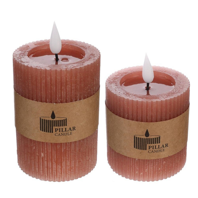 Ideas 4 Seasons LED Rustic Pillar Candle Ø7 h. 10 cm Mauve w. timer