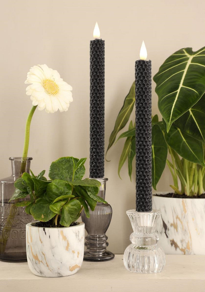 LED honeycomb candle set/2 Ø2.2 h. 25cm Black w. timer