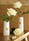 Conical vase w golden heart, white Ø6 h.17 cm