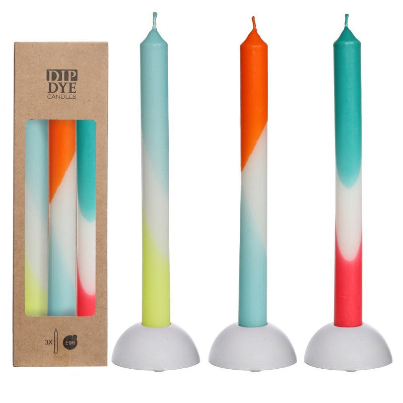 Dip Dye candle h.24 Ø2.2 cm set 3 blue-red-yellow