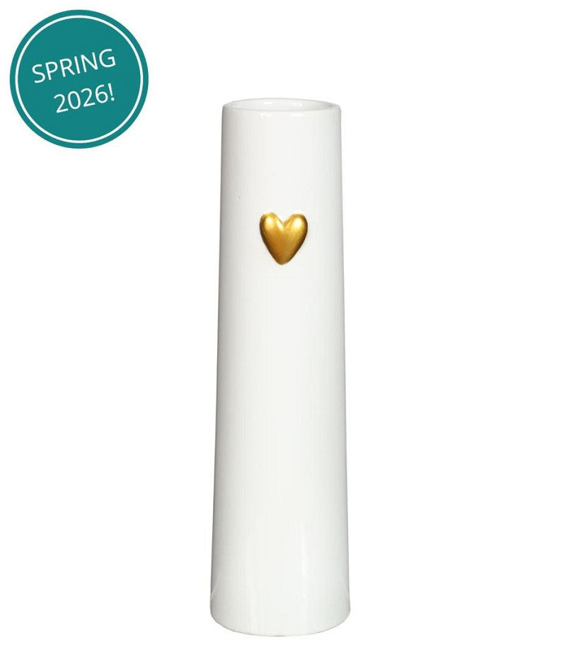 Conical vase w golden heart, whiteØ6,5 h.24 cm