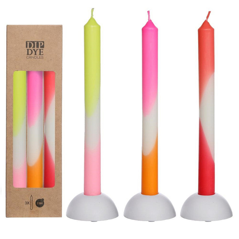 Dip Dye candle h.24 Ø2.2 cm set 3 pink-orange-red-yellow