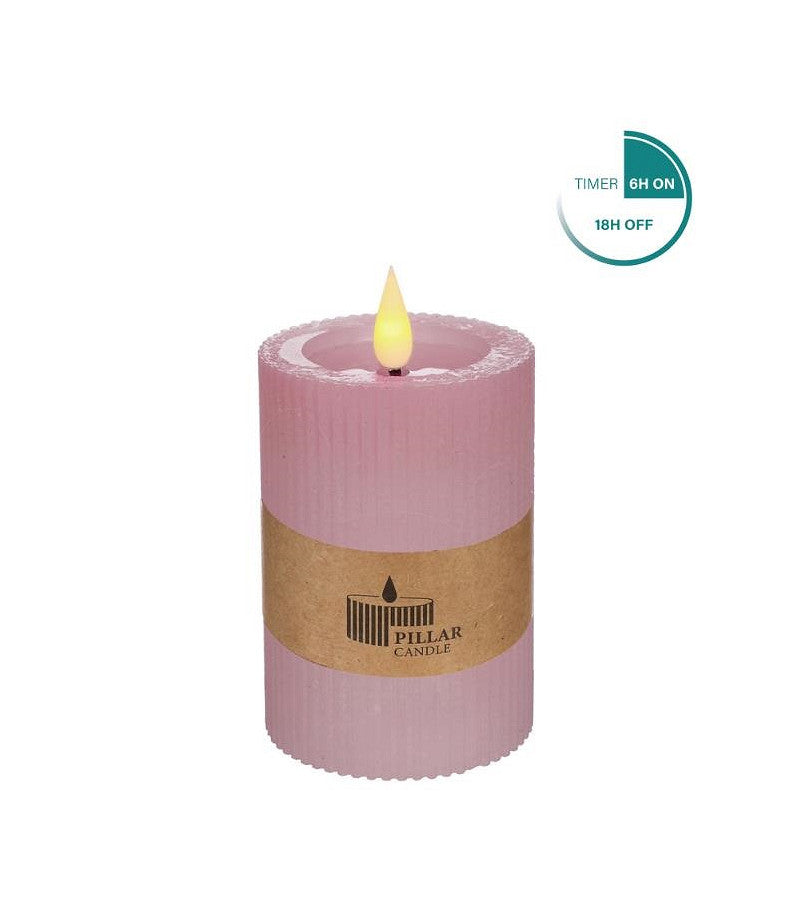 Ideas 4 Seasons LED Rustic pillar candle Ø7 h.10 Pink w. timer