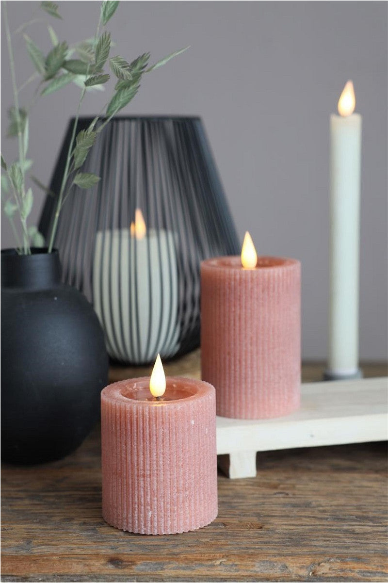 Ideas 4 Seasons LED Rustic Pillar Candle Ø7 h. 10 cm Mauve w. timer