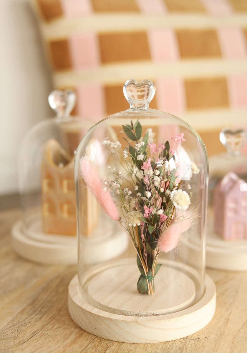 Ideas 4 Seasons Bell jar heart wood base Ø12 h.18,5 cm — Ideas4Seasons