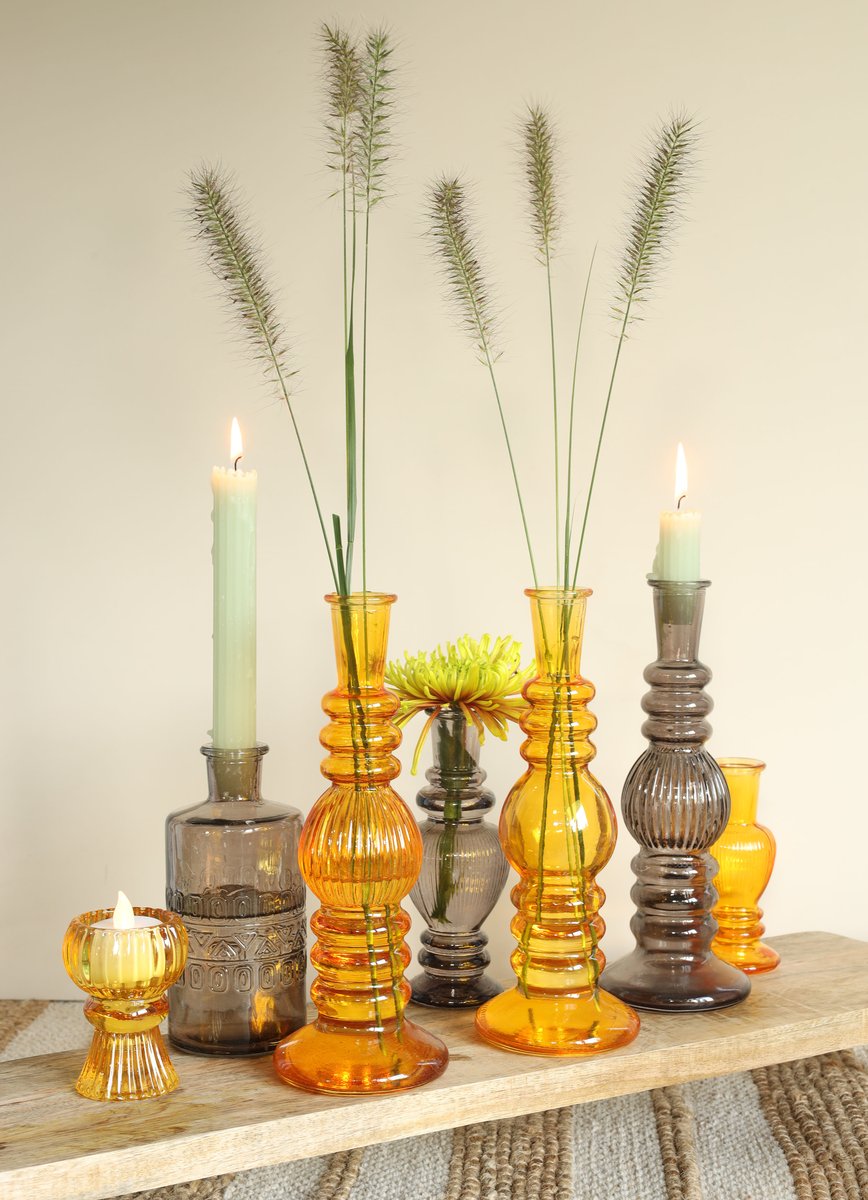 Ideas 4 Seasons Florence vase candle h.23 Ø8,5 ocre 2 ass. — Ideas4Seasons
