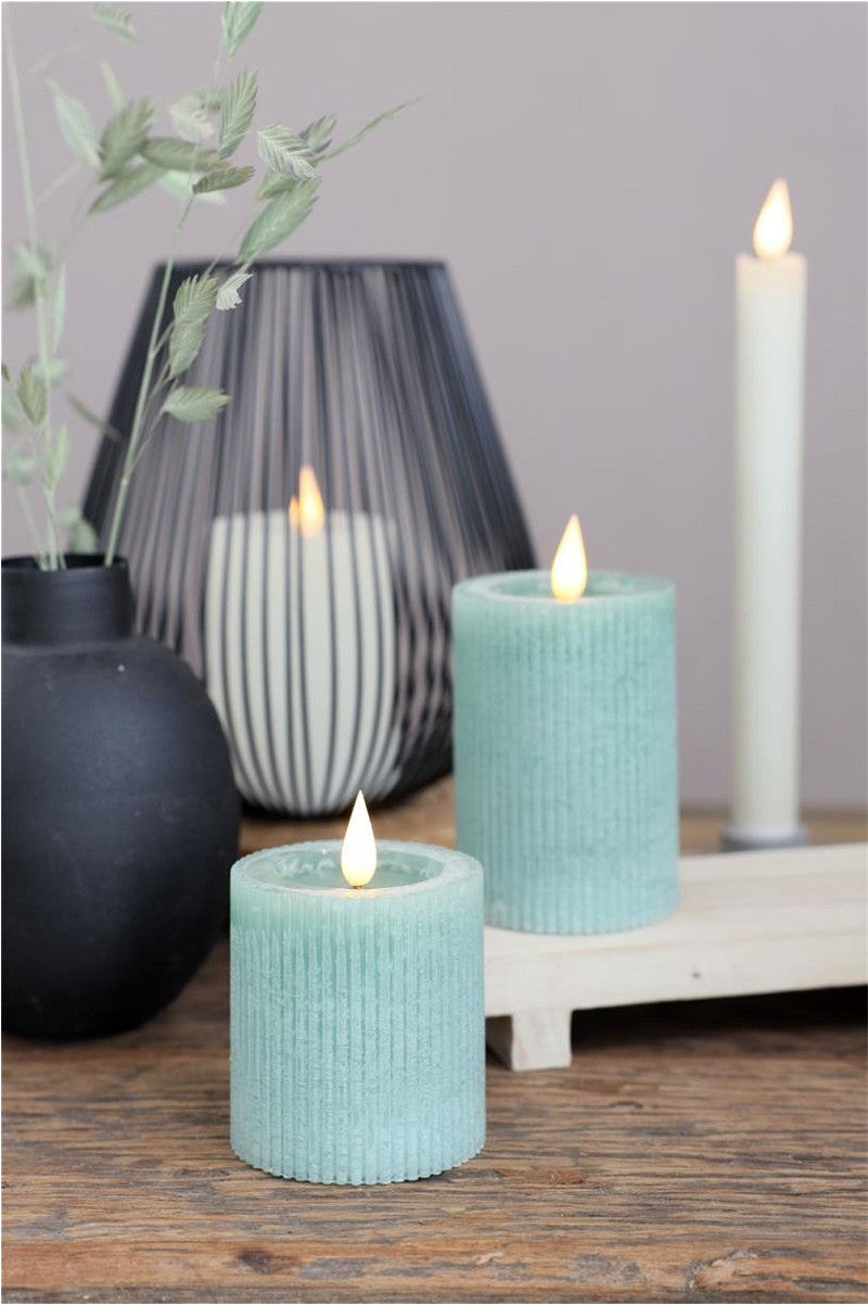 Ideas 4 Seasons LED Rustic Pillar Candle Ø7 h. 7,5cm Eucalyptus green w. timer