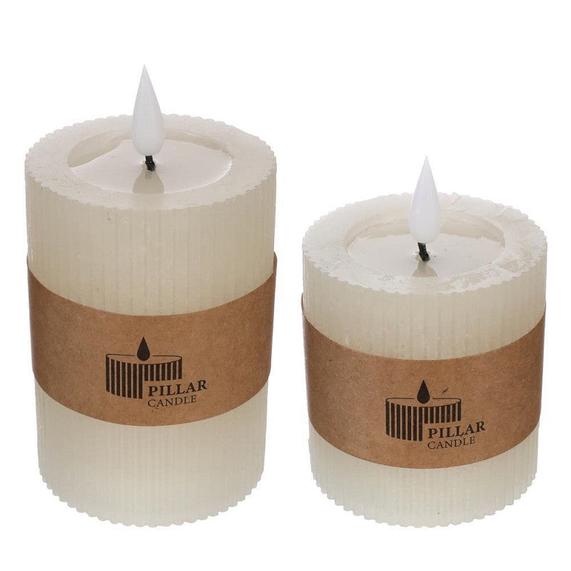 LED Rustic Pillar Candle Ø7 h. 10 cm Creme w. timer