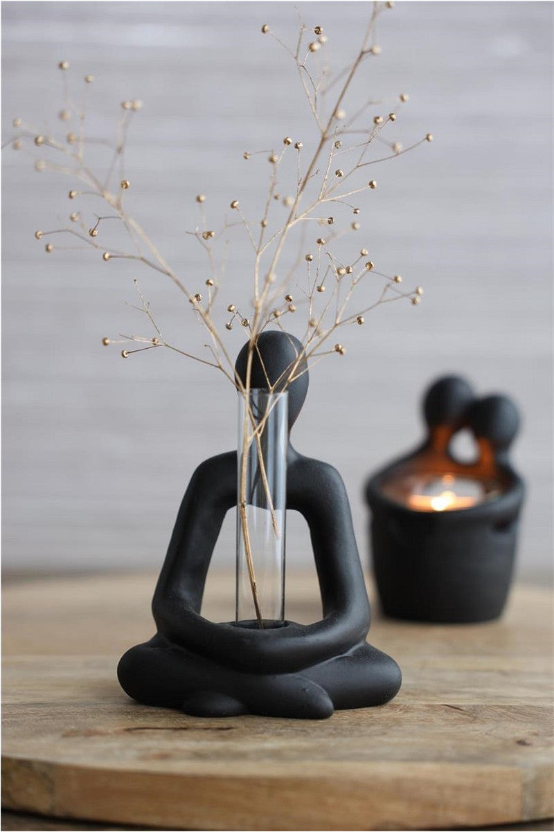 Embrace pot with tube l.11,5 w.7,3 h.15,2 cm black