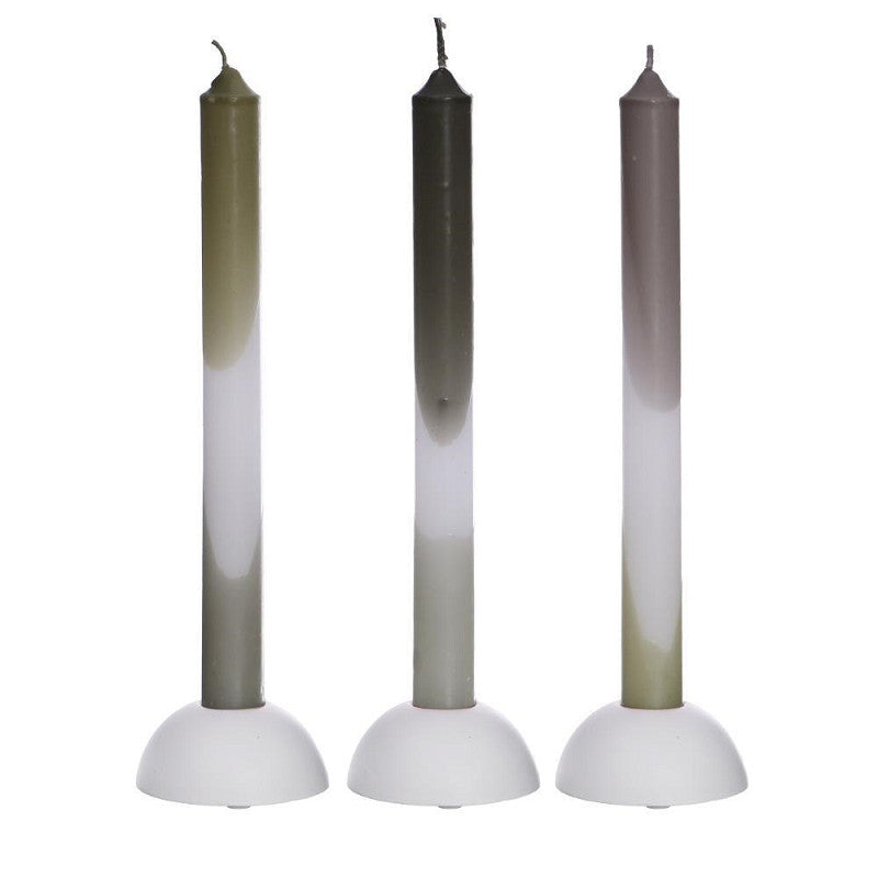 Dip Dye candle h.24 Ø2.2 cm set 3 olive-sage