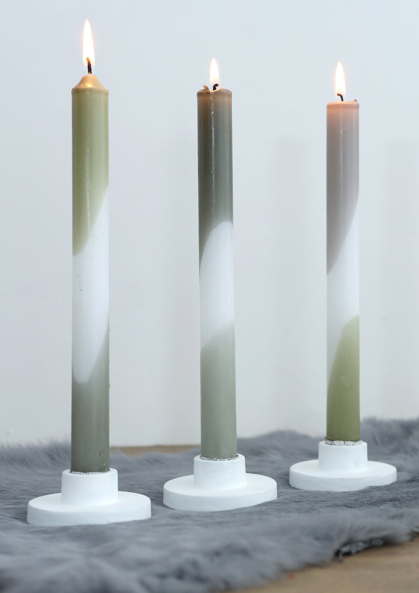 Ideas 4 Seasons Dip Dye candle h.24 Ø2.2 cm set 3 olive-sage — Ideas4Seasons