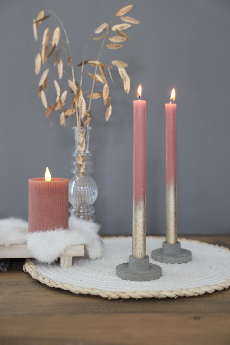 Ideas 4 Seasons Dinner candle Ø2.1 h. 25cm mauve w. gold spray set/2 — Ideas4Seasons