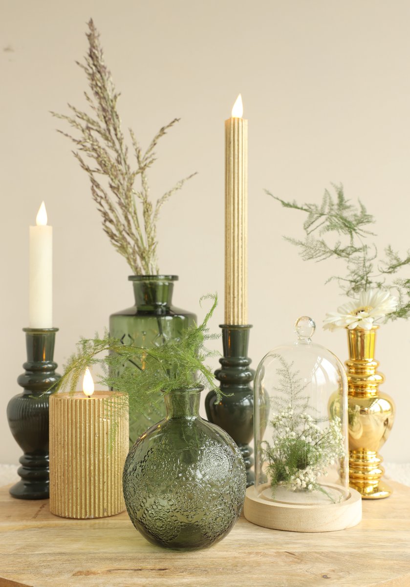 Ideas 4 Seasons LED Pencil candle set/2 Ø2.1 h. 25cm gold w. timer — Ideas4Seasons