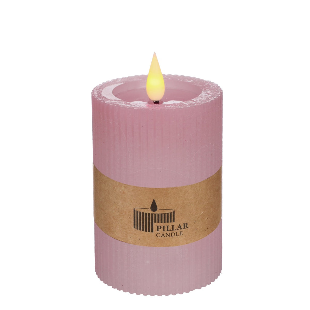 Ideas 4 Seasons LED Rustic pillar candle Ø7 h.10 Pink w. timer — Ideas4Seasons