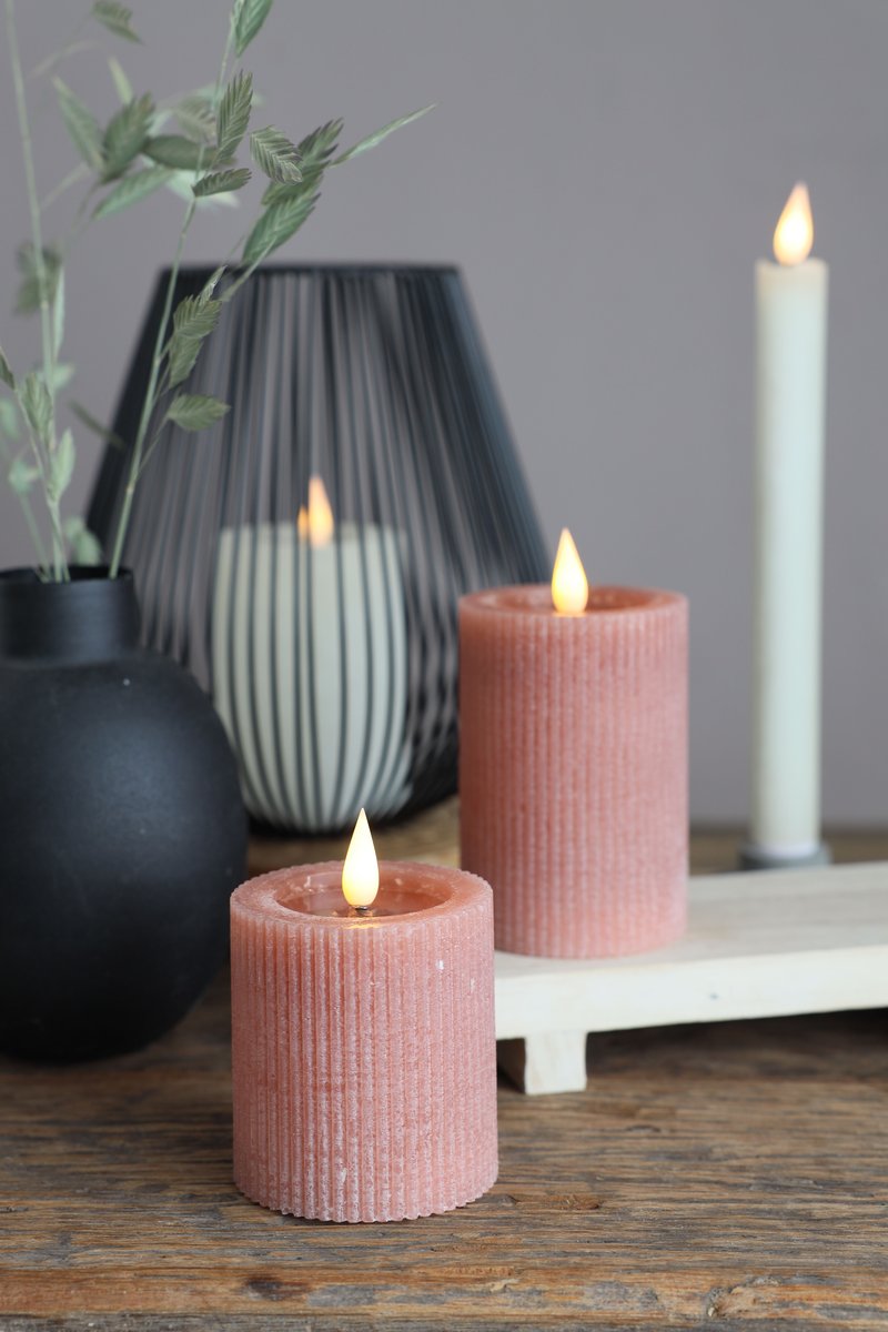 Ideas 4 Seasons LED Rustic Pillar Candle Ø7 h. 10 cm Mauve w. timer — Ideas4Seasons