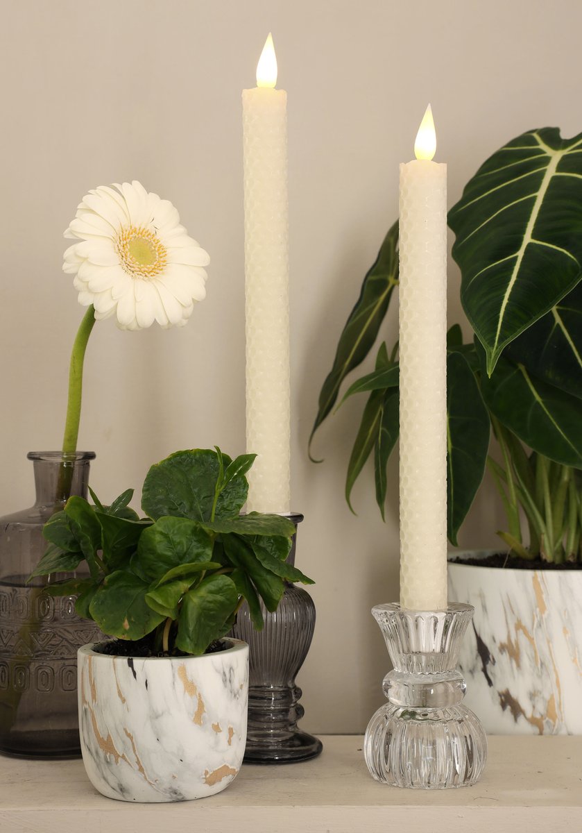 Ideas 4 Seasons LED honeycomb candle set/2 Ø2.2 h. 25cm Creme w. timer — Ideas4Seasons