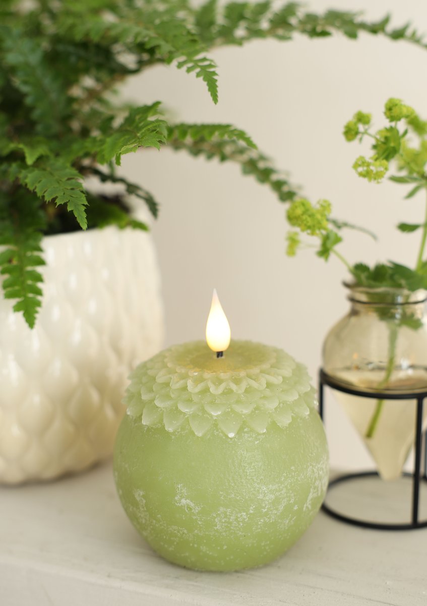 Ideas 4 Seasons LED wax flower pearl Ø9 h.12 cm dusty green — Ideas4Seasons