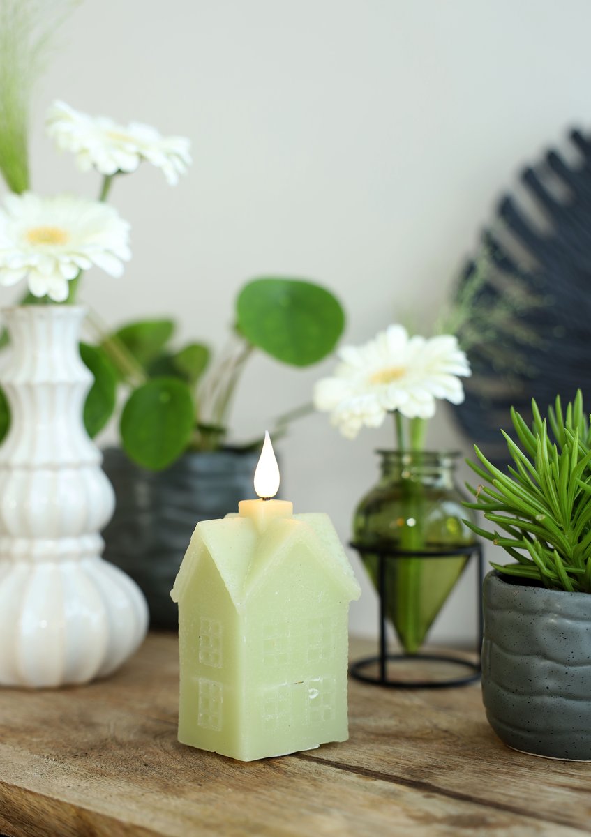 Ideas 4 Seasons LED wax house l.6,3 w.5 h.12 cm dusty green — Ideas4Seasons