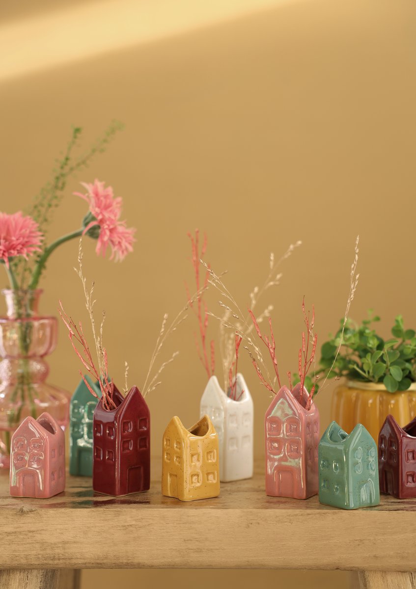 Ideas 4 Seasons Flowervase house Amsterdam vintage chic 4 ass colour l.3 w.3 h.6 cm — Ideas4Seasons