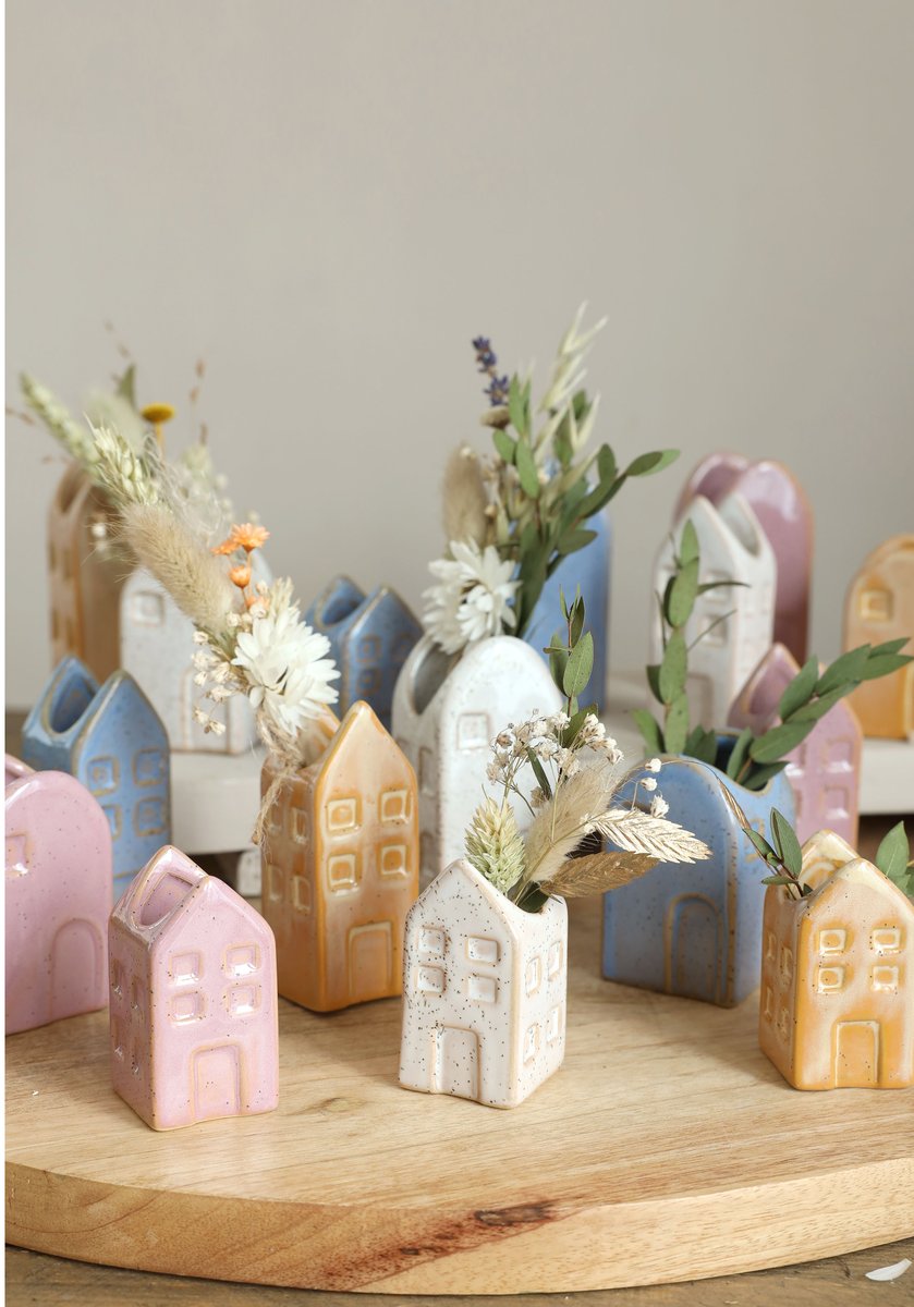 Ideas 4 Seasons Flowervase houses Amsterdam small l.3 w.3 h.6cm 4 ass. color — Ideas4Seasons