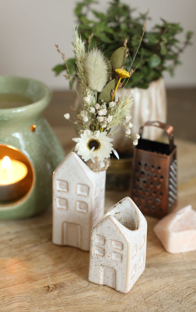 Ideas 4 Seasons Flowervase houses Amsterdam medium l.3 w.3 h.8cm 4 ass. color — Ideas4Seasons