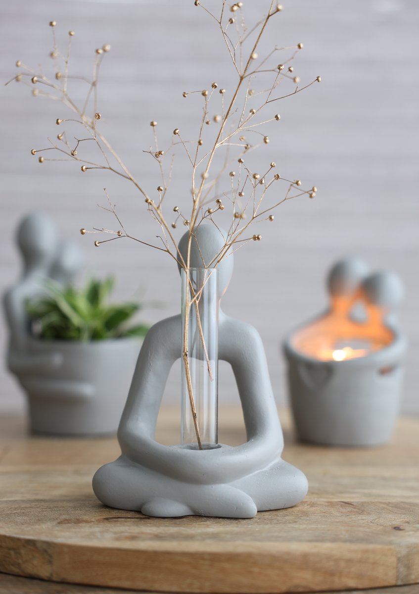 Ideas 4 Seasons Embrace pot with tube l.11,5 w.7,3 h.15,2 cm grey — Ideas4Seasons