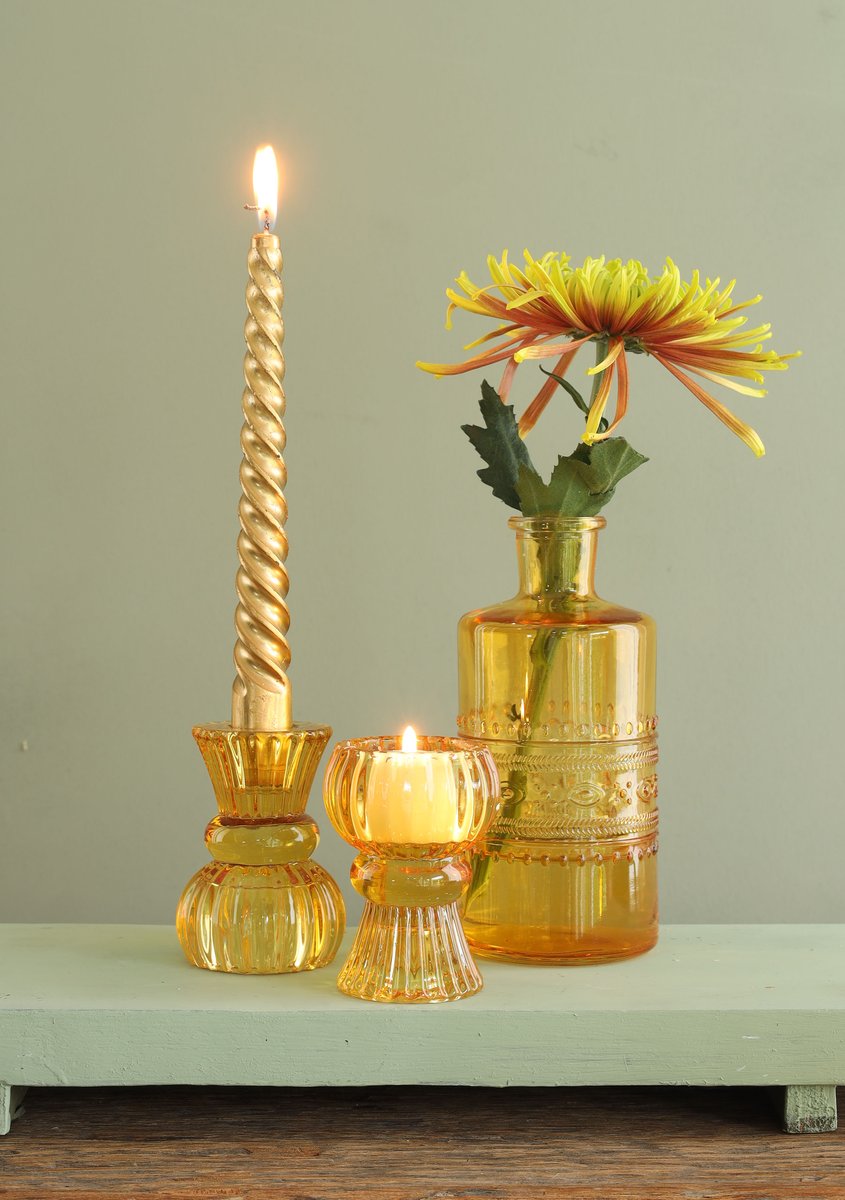 Ideas 4 Seasons Duo candle holder Nora Ø6 x h.8 cm ocre — Ideas4Seasons