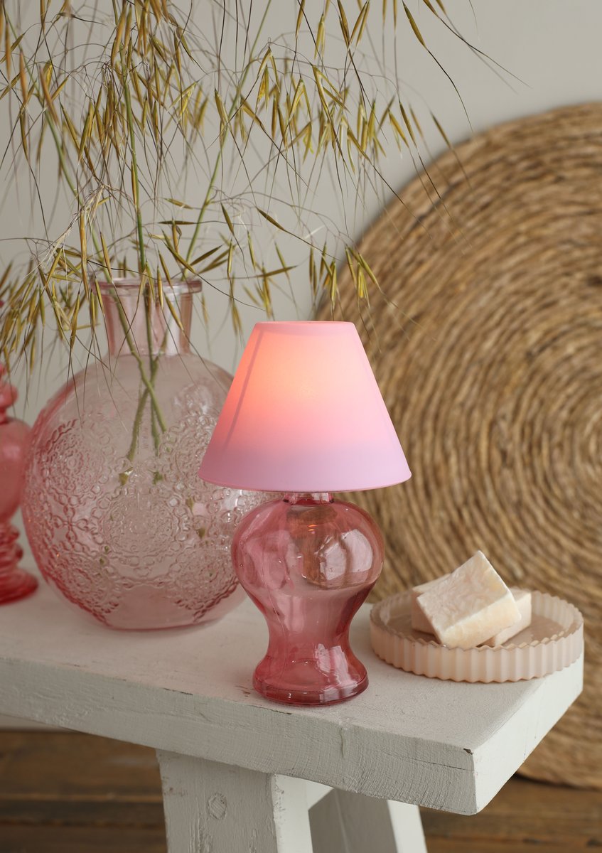 Ideas 4 Seasons Glass lamp Amber for tealight Ø9 h.16 cm soft pink — Ideas4Seasons
