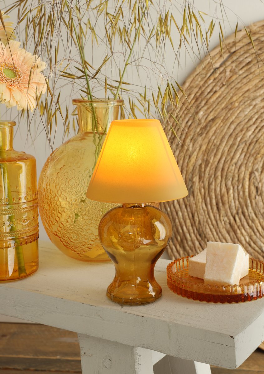 Ideas 4 Seasons Glass lamp Amber for tealight Ø9 h.16 cm mustard — Ideas4Seasons
