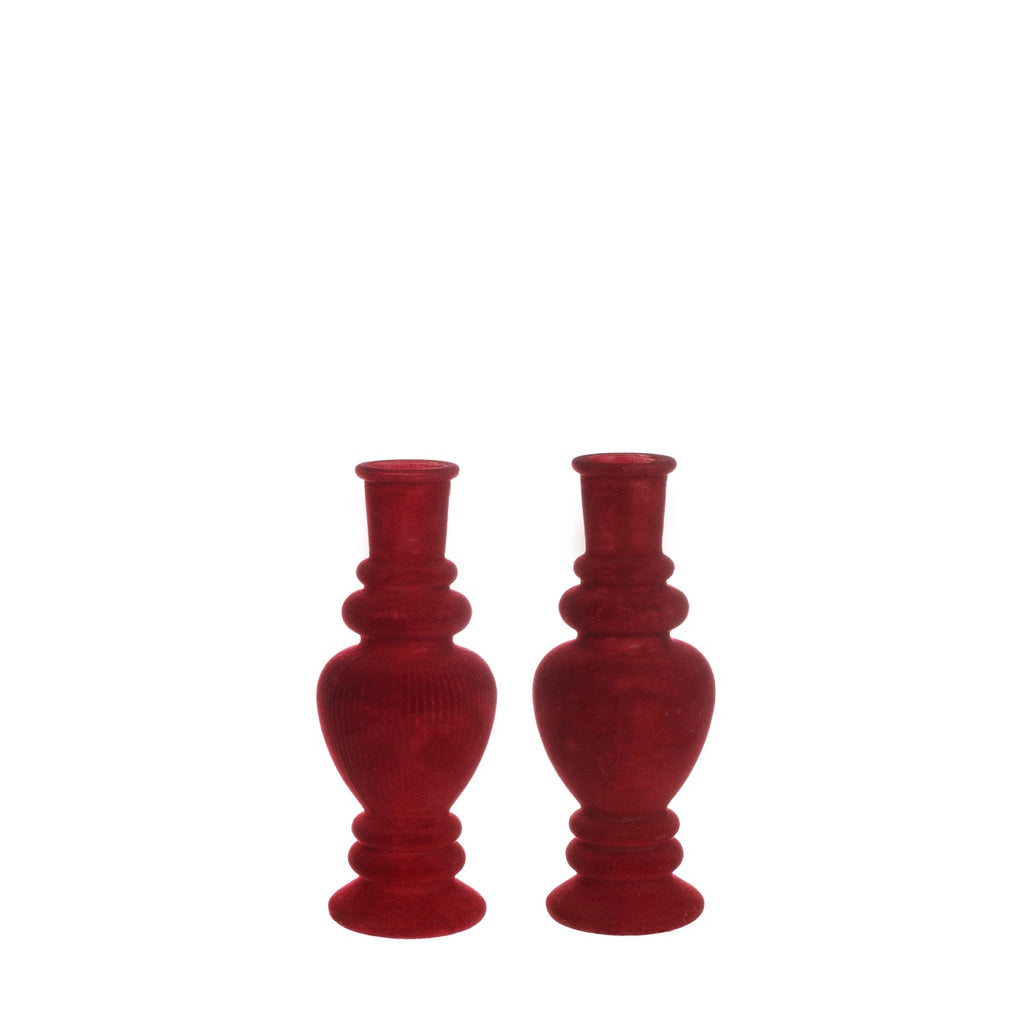 Ideas 4 Seasons Venice Candle Vase velvet flock h.16 Ø6 cm cherry — Ideas4Seasons