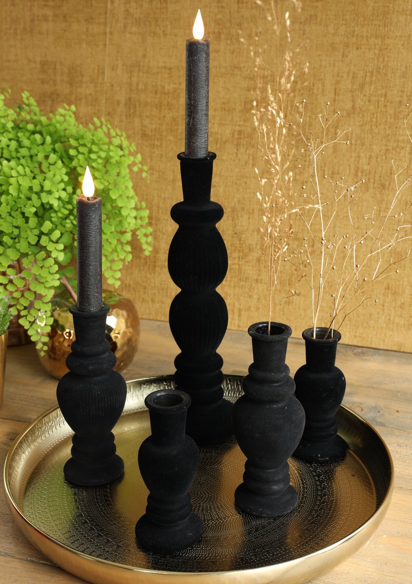 Ideas 4 Seasons Florence Candle Vase velvet flock h.23 Ø9 cm black — Ideas4Seasons