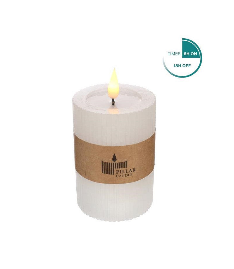 LED Rustic Pillar Candle Ø7 h. 10 cm White w. timer