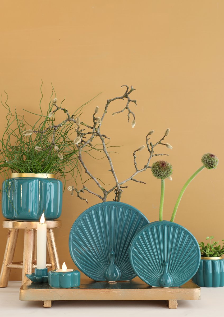 Ideas 4 Seasons Vase Peacock Ø7 l.19,7 h.18 cm petrol — Ideas4Seasons