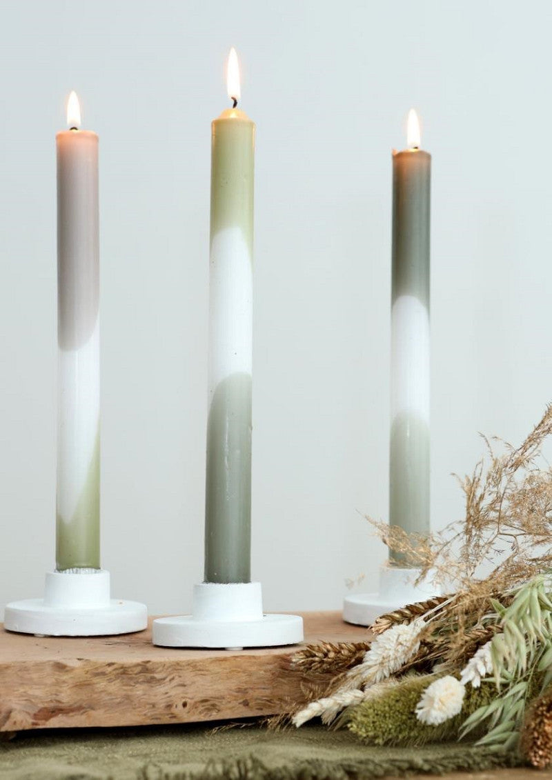 Dip Dye candle h.24 Ø2.2 cm set 3 olive-sage