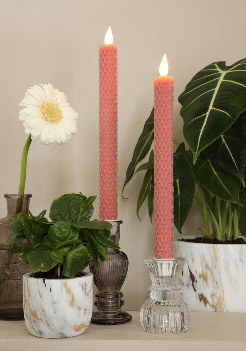 LED honeycomb candle set/2 Ø2.2 h. 25cm Mauve w. timer