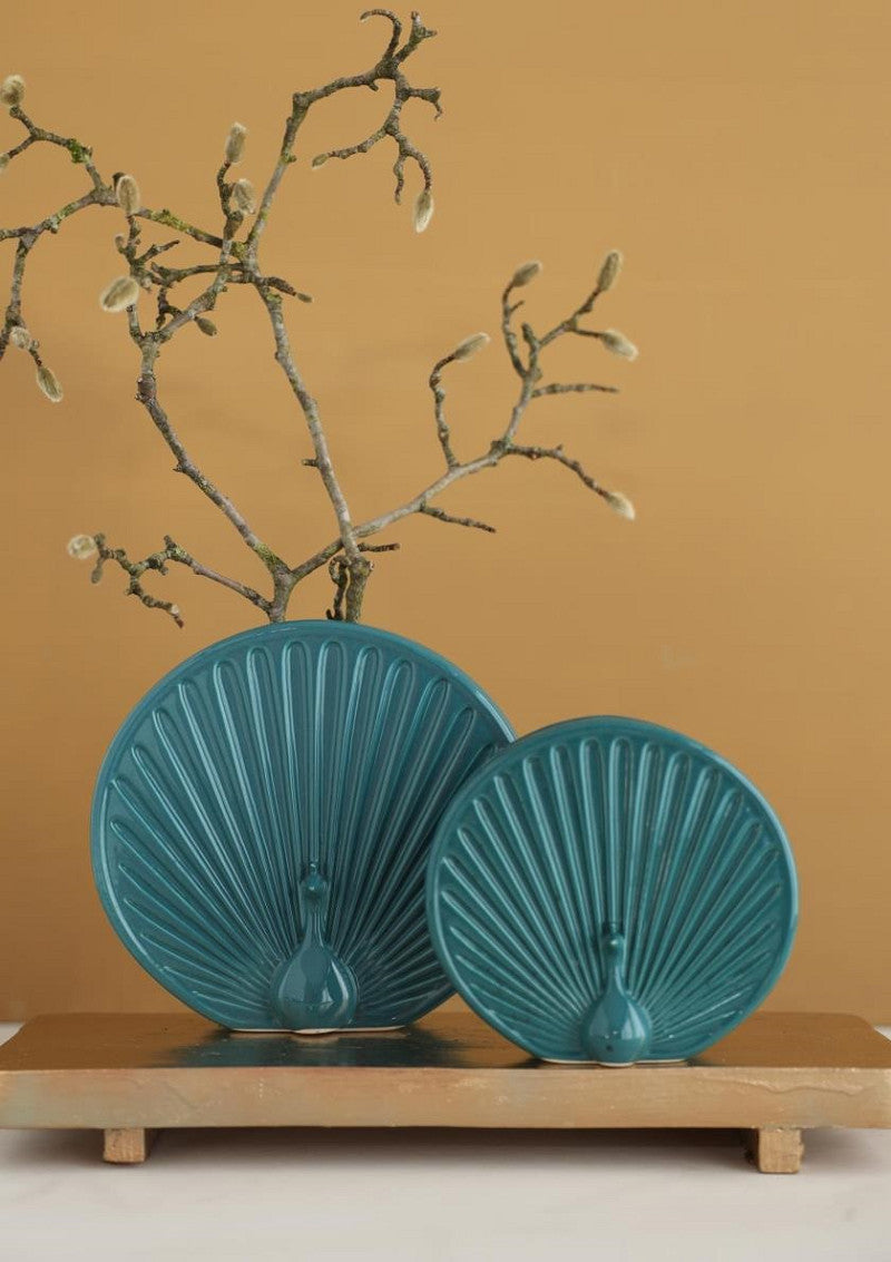 Vase Peacock Ø7 l.19,7 h.18 cm petrol