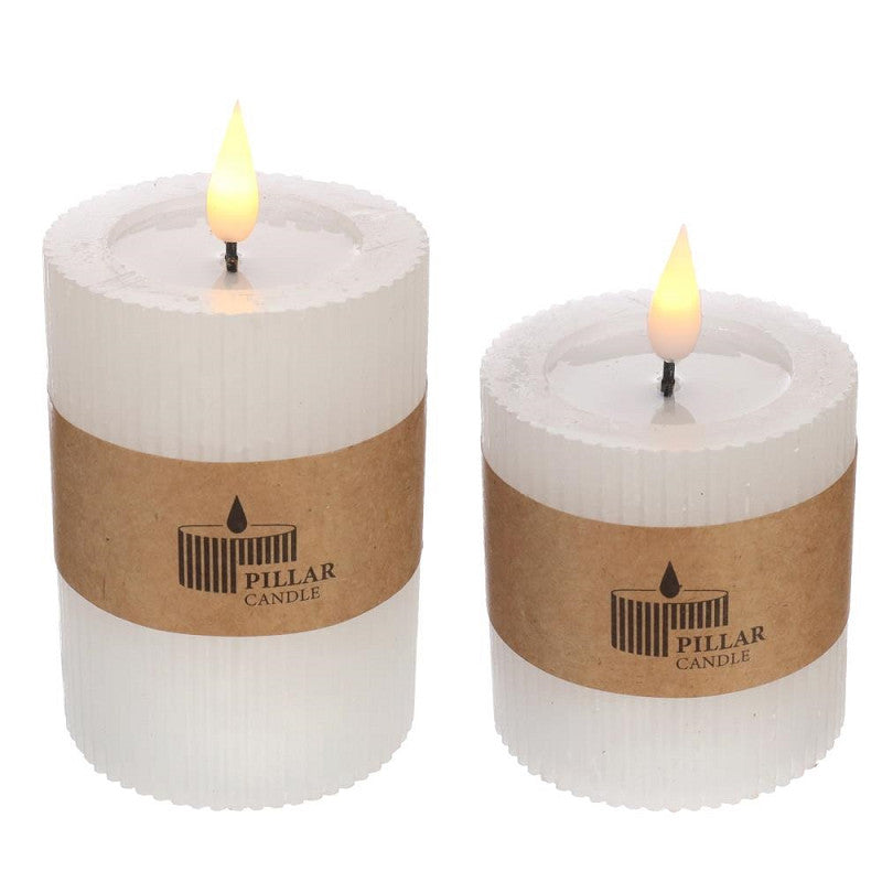 LED Rustic Pillar Candle Ø7 h. 10 cm White w. timer
