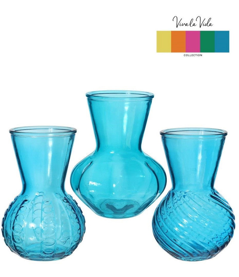 Vase Kristal 3 ass. Ø13 h.18 cm ocean blue