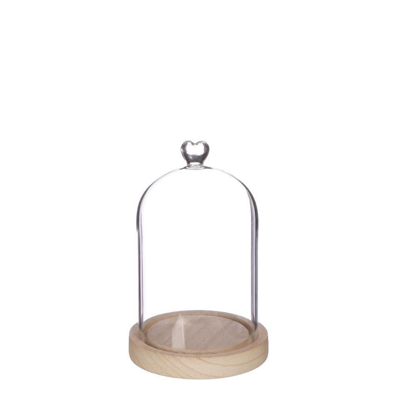 Bell jar heart wood base Ø12 h.18,5 cm