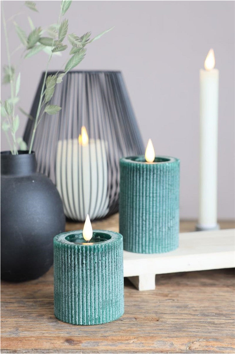 Ideas 4 Seasons LED Rustic Pillar Candle Ø7 h. 10 cm Moss green w. timer
