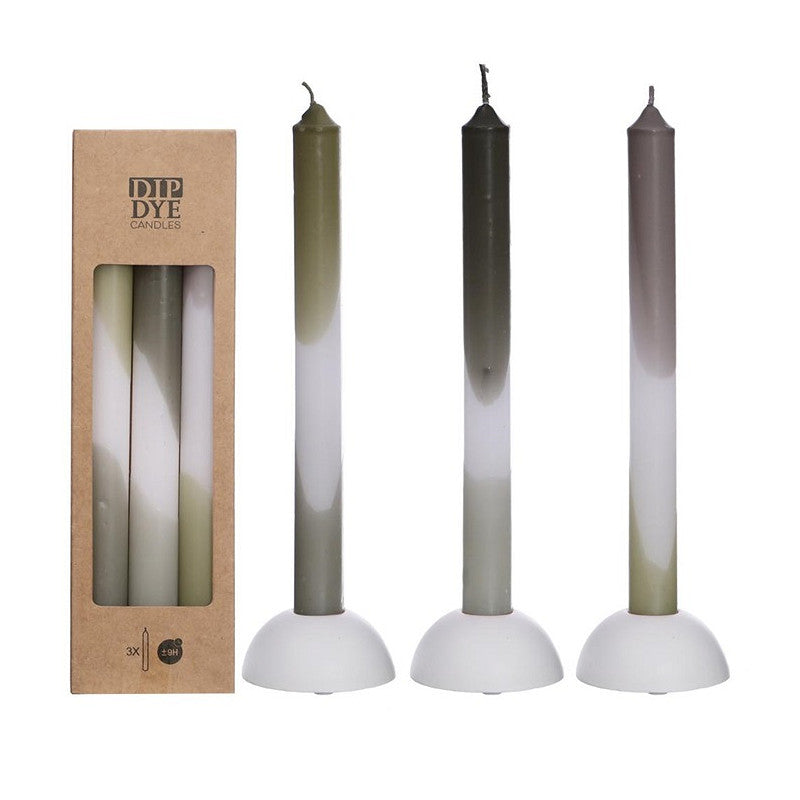 Dip Dye candle h.24 Ø2.2 cm set 3 olive-sage
