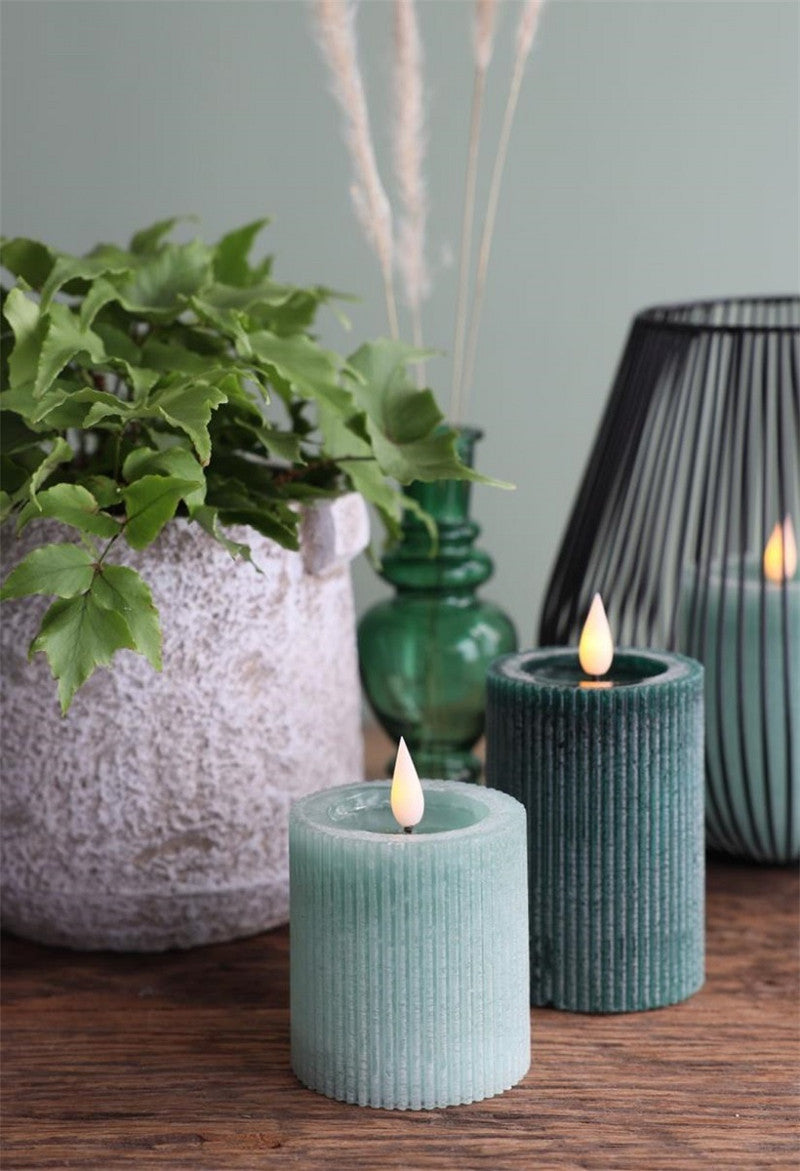 Ideas 4 Seasons LED Rustic Pillar Candle Ø7 h. 10 cm Moss green w. timer