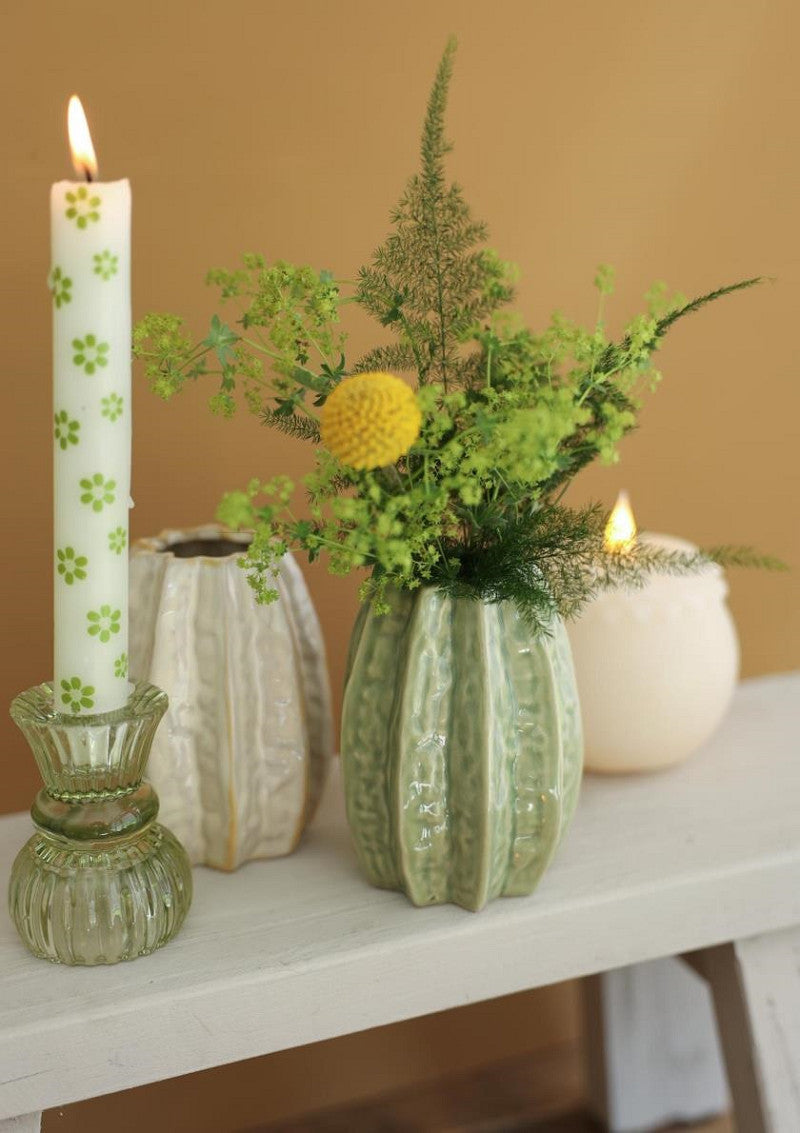 Carambola Vase Ø8,5 x h.11 cm 2 ass creme/green