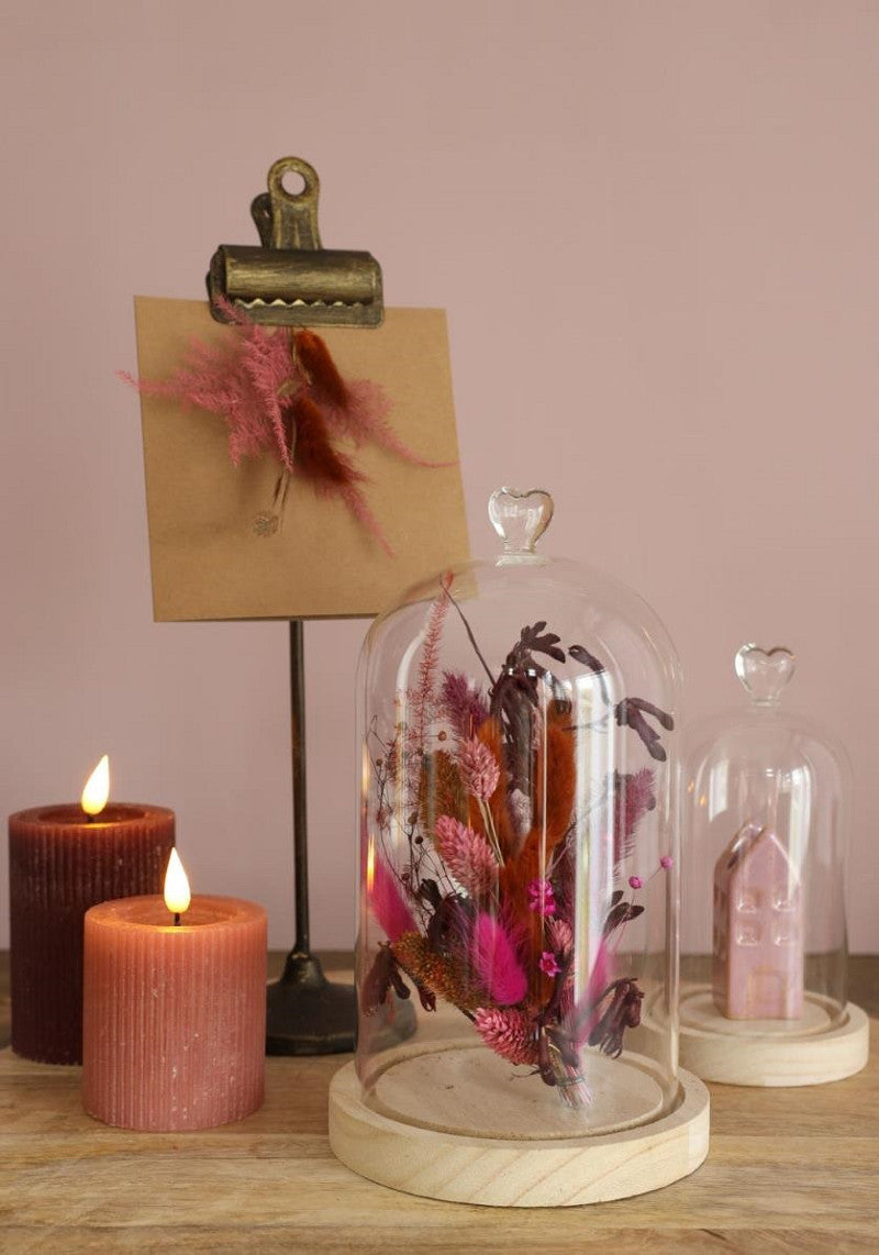 Bell jar heart wood base Ø10 h.18 cm