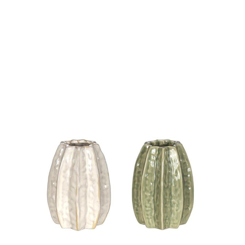 Carambola Vase Ø8,5 x h.11 cm 2 ass creme/green