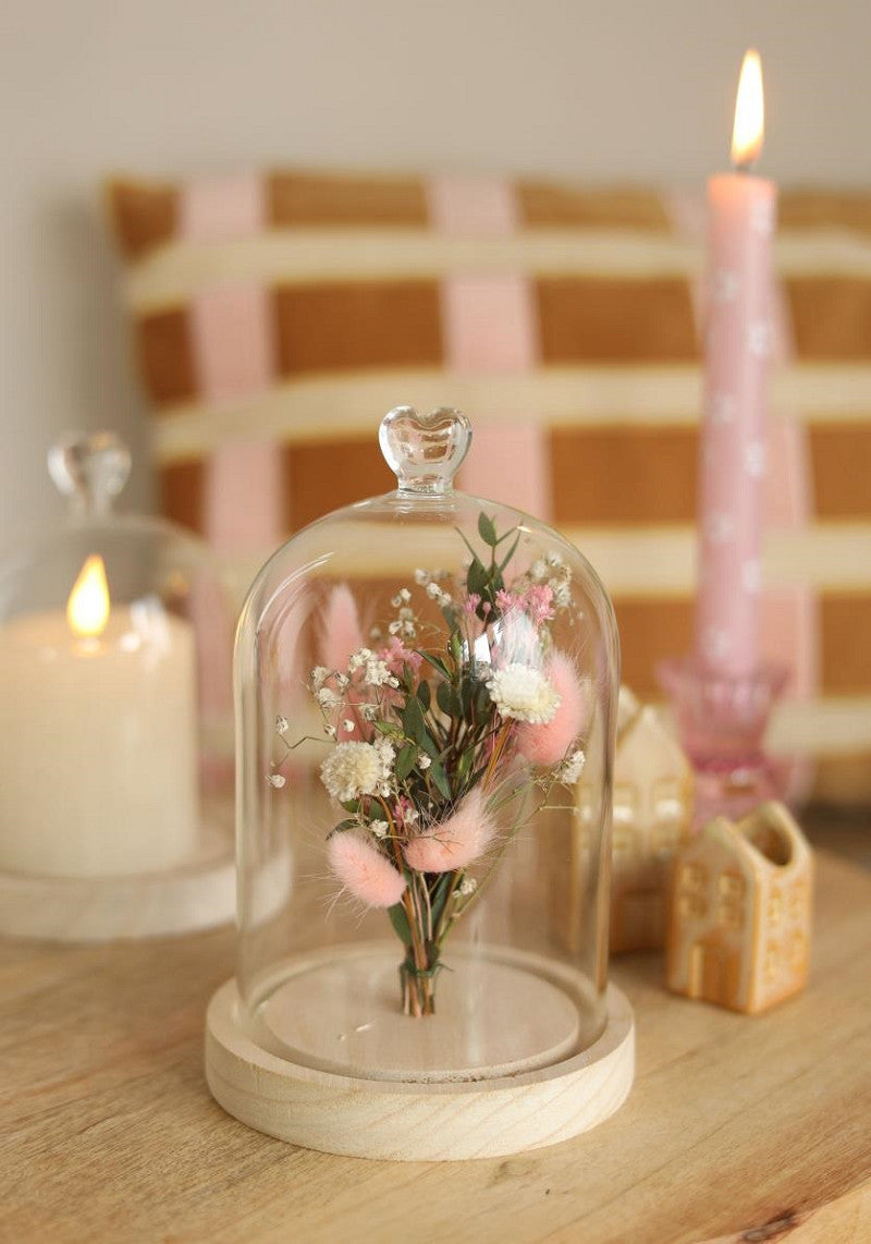 Bell jar heart wood base Ø12 h.18,5 cm